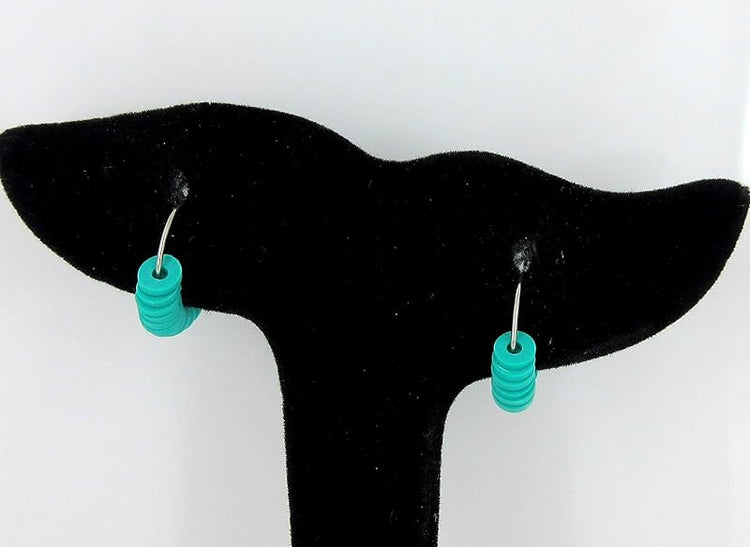 Summerfield Collection 15mm Stainless Steel Polymer Clay Katsuki Bead Hoop Earrings (Teal)