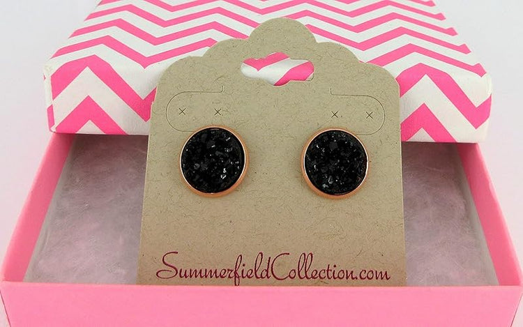 Summerfield Collection Rose Gold-tone Faux Druzy Stone Stud Earrings 12mm (Black)