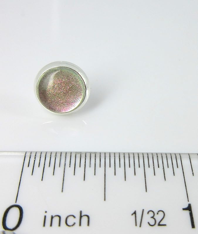 Summerfield Collection Silver-tone Pink to Green Color Shift Glitter Glass Stud Earrings Hand-painted 8mm