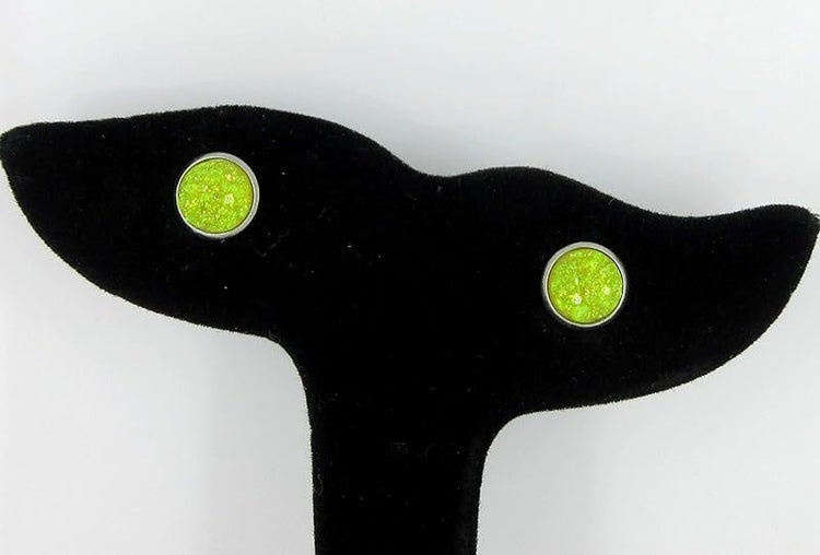 Summerfield Collection Stainless Steel Neon Pink Orange Yellow Green Faux Druzy Glitter Stone Stud Earrings Set (8mm)