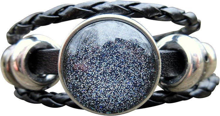 Summerfield Collection Interchangeable Snap Bracelet 3 Charm Set Blue Galaxy Glitter Glass Black Layered Leather