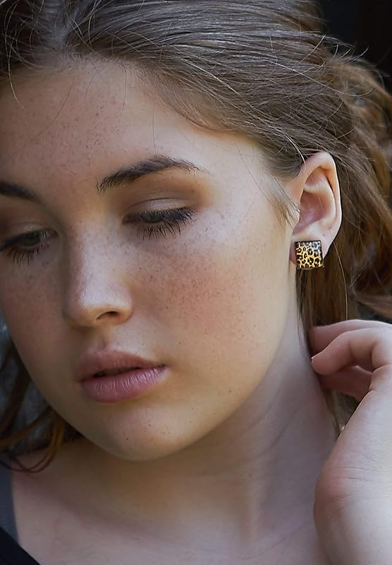 Summerfield Collection Antiqued Gold-tone Animal Print Stud Earrings Geometric Square Shaped 12mm