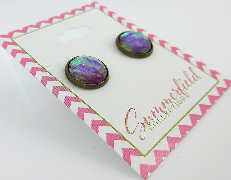 Summerfield Collection Antiqued Gold-tone Faceted Resin Opalescent Stud Earrings 12mm (Purple)