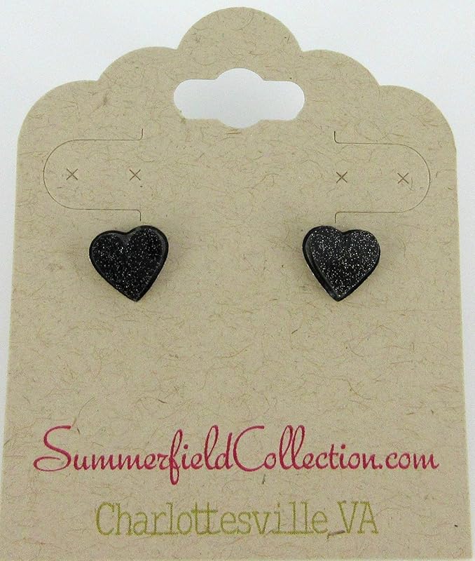 Summerfield Collection Stainless Steel Glitter Acrylic Heart Stud Earrings 8mm (Black)