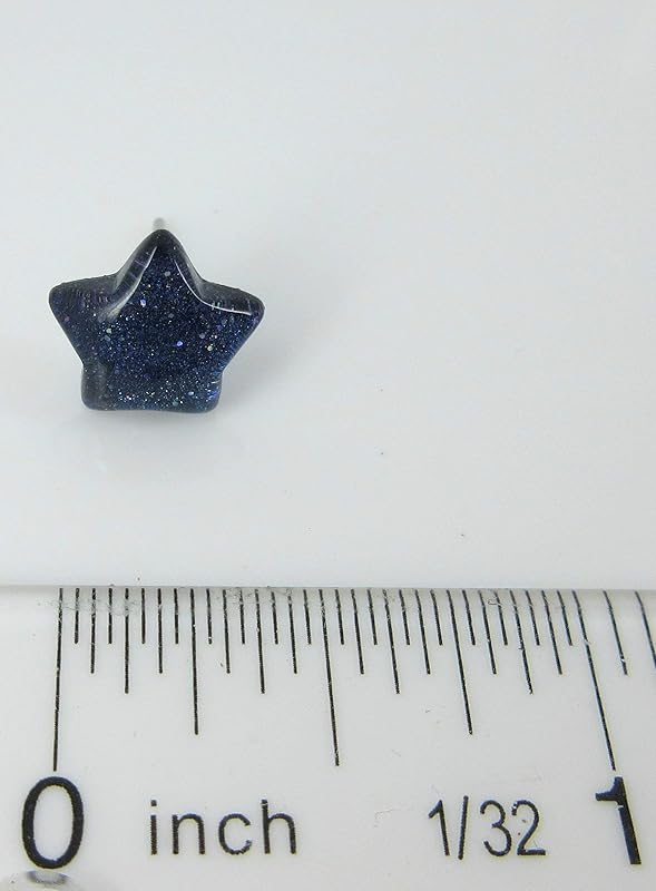 Summerfield Collection Dark Blue Star Shaped Glitter Glass Galaxy Stud Earrings 10mm Hand-painted