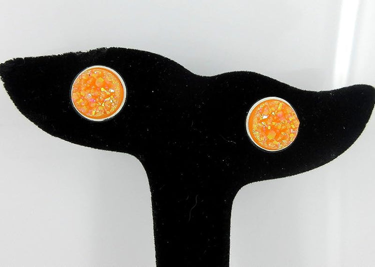Summerfield Collection Sunset Trio Silver-tone Stud Earrings 12mm Red Orange Yellow AB Faux Druzy Stone Set