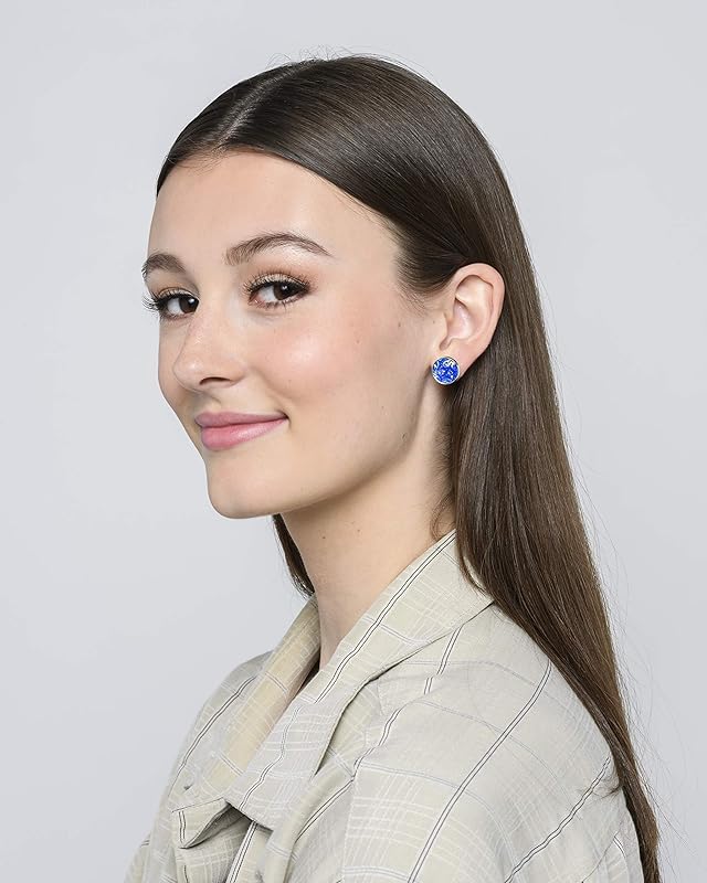 Summerfield Collection Silver-tone Frosted Flower Metallic Rainbow Stud Earrings 12mm (Royal Blue)