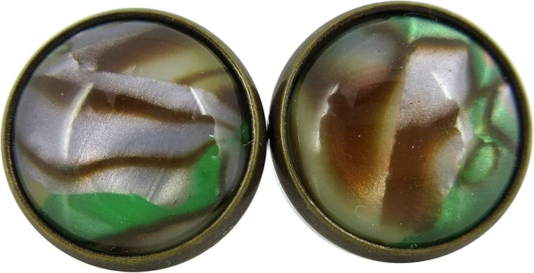 Summerfield Collection Antiqued Gold-tone Green Gray Tan Stud Earrings 12mm