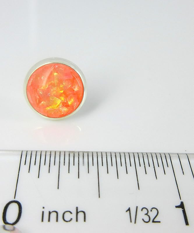 Summerfield Collection Shiny Silver-tone Opalescent Leaf Resin Stud Earrings 10mm (Orange)