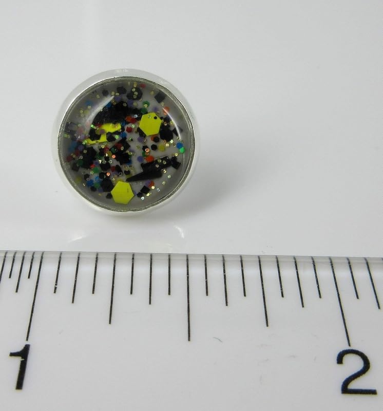 Summerfield Collection Silver-tone Gray Black Yellow Multi Color Glitter Glass Stud Earrings Hand-painted 12mm