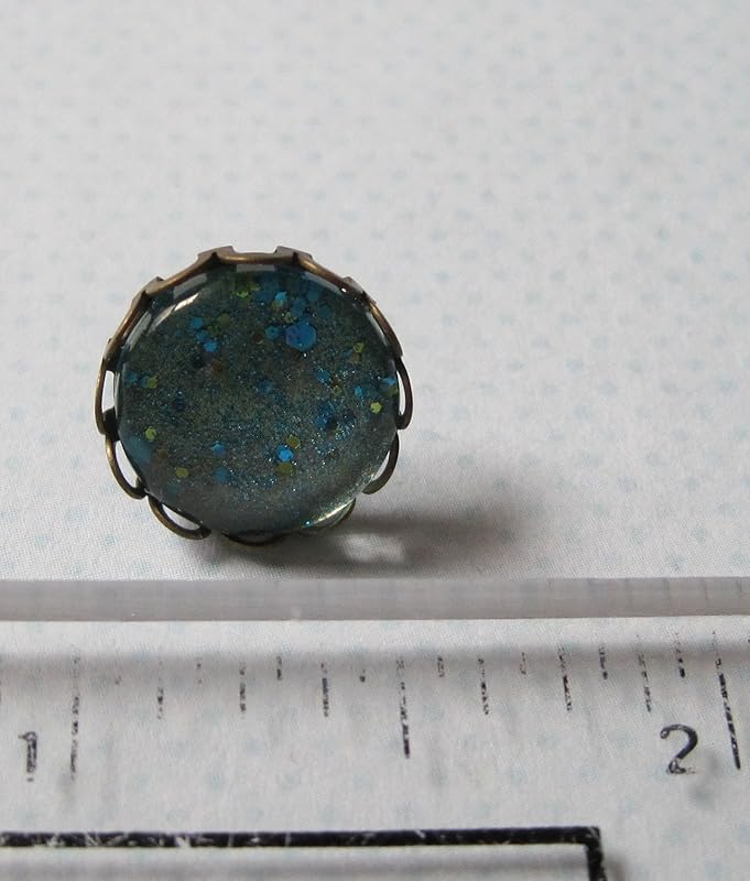 Summerfield Collection Antiqued Gold-tone Seafoam Green and Blue Glitter Glass Stud Earrings Hand-painted 12mm