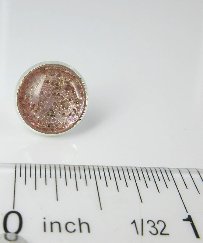 Summerfield Collection Silver-tone Shell Pink and Gold Shimmer Glitter Glass Stud Earrings Hand-painted 12mm