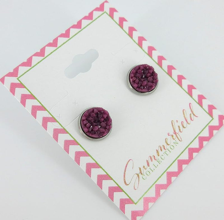 Summerfield Collection Stainless Steel Matte Faux Druzy Stone Stud Earrings 10mm (Plum Purple)