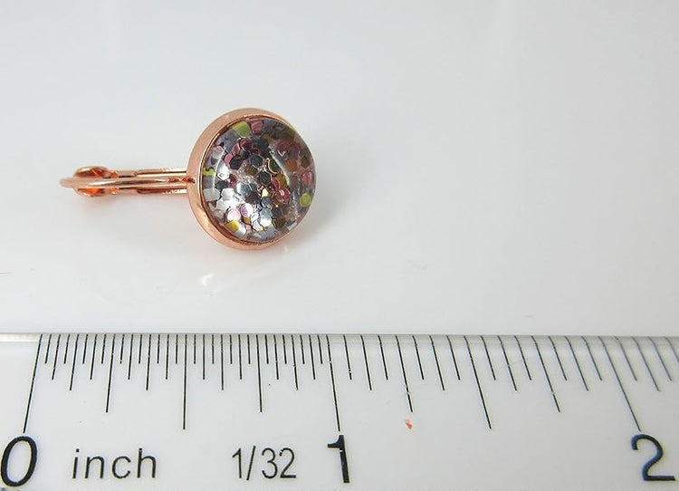 Summerfield Collection Rose Gold-tone Pearly Silver and 5 Metal Glitter Glass Drop Earrings Hand-painted