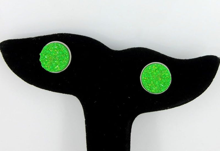 Summerfield Collection Stainless Steel Neon Pink Orange Yellow Green Faux Druzy Glitter Stone Stud Earrings Set (12mm)
