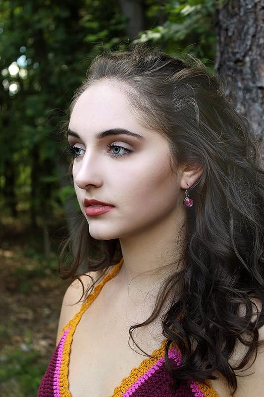 Summerfield Collection Hematite-tone Plum Berry Purple Glitter Glass Lever-back Drop Galaxy Earrings Hand-painted