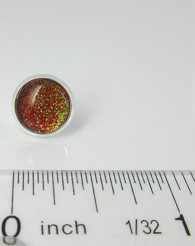 Summerfield Collection Silver-tone Red and Green Glitter Glass Stud Earrings Hand-painted (10mm)