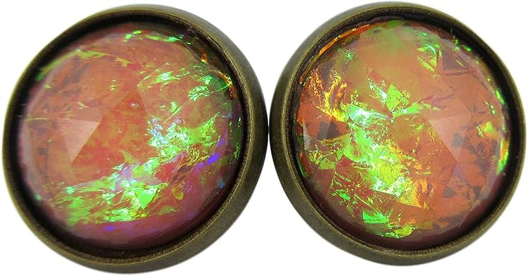 Summerfield Collection Antiqued Gold-tone Faceted Resin Opalescent Stud Earrings 12mm (Peach)