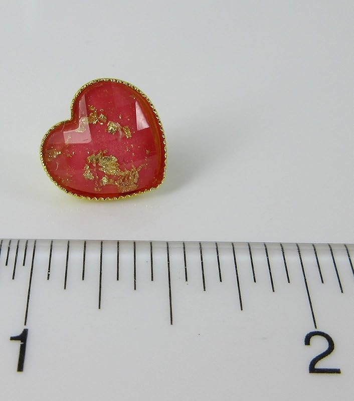 Summerfield Collection Gold-tone Heart Shaped Faceted Resin Leaf Foil Stud Earrings 12mm (Hot Pink)
