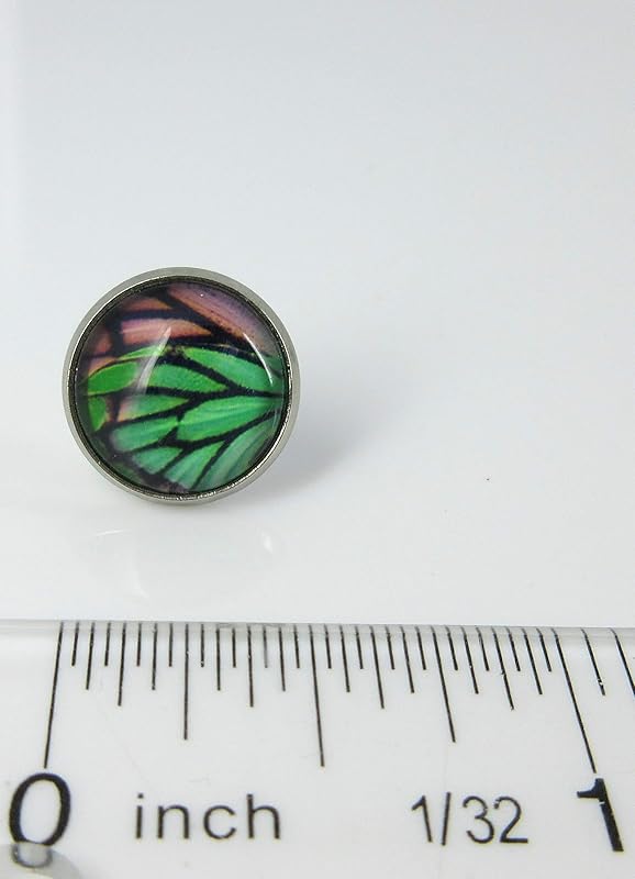 Summerfield Collection Stainless Steel Butterfly Wing Print Glass Stud Earrings 12mm (Green/Purple)