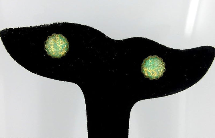 Summerfield Collection Antiqued Gold-tone Green AB Resin Opalescent Flake Stud Earrings 10mm