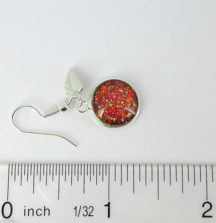 Summerfield Collection Silver-tone Autumn Mix Glitter Glass Leaf Charm Dangle Earrings