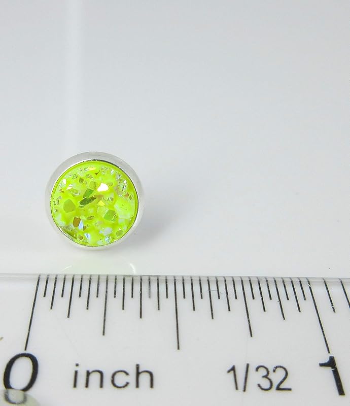 Summerfield Collection Silver-tone Neon Yellow AB Faux Druzy Stone Stud Earrings (8mm)