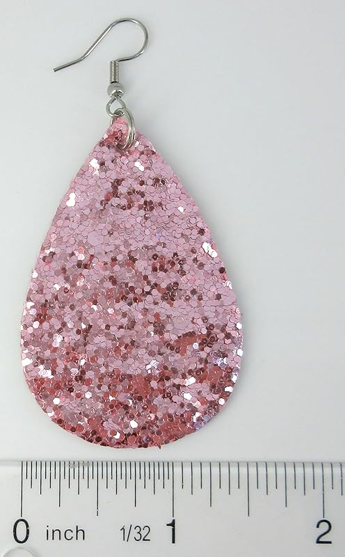 Summerfield Collection Silver-tone Glitter Faux Leather Large Teardrop Dangle Earrings (Light Pink)