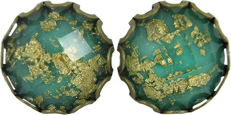 Summerfield Collection Antiqued Gold-tone Faceted Resin Leaf Foil Stud Earrings 12mm (Mint Green)