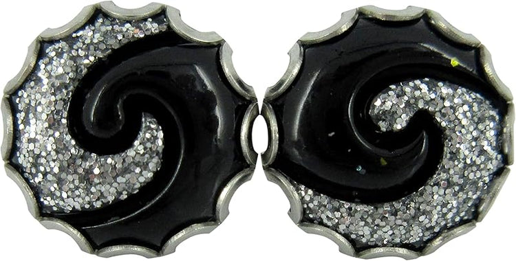Summerfield Collection Stainless Steel Black and Silver Glitter Swirl Resin Stud Earrings 12mm