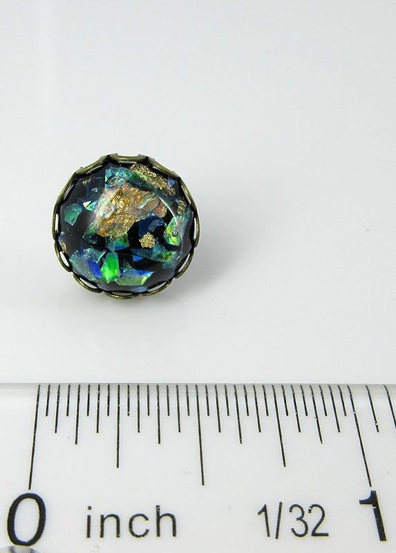 Summerfield Collection Antiqued Gold-tone Black and Opalescent Leaf Resin Stud Earrings 12mm