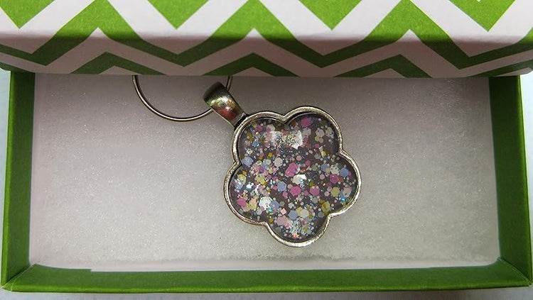 Summerfield Collection Antiqued Silver-tone Purple Pastel Mix Glitter Glass Flower Keychain Hand-painted
