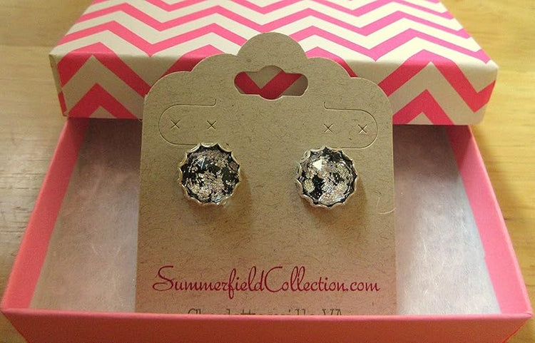 Summerfield Collection Silver Foil Faceted Resin Stud Earrings 12mm (Black)