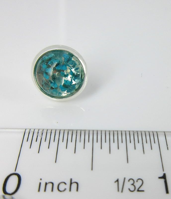 Summerfield Collection Silver-tone Clear and Dried Flower Resin Stud Earrings 10mm (Teal)