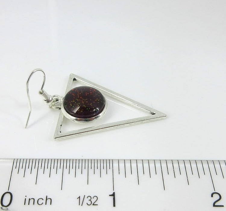 Summerfield Collection Antiqued Silver-tone Black and Color-shifting Red Glitter Glass Dangle Earrings Hand-painted