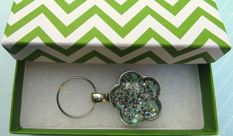 Summerfield Collection Antiqued Silver-tone Mint Green Glitter Glass Flower Keychain Hand-painted