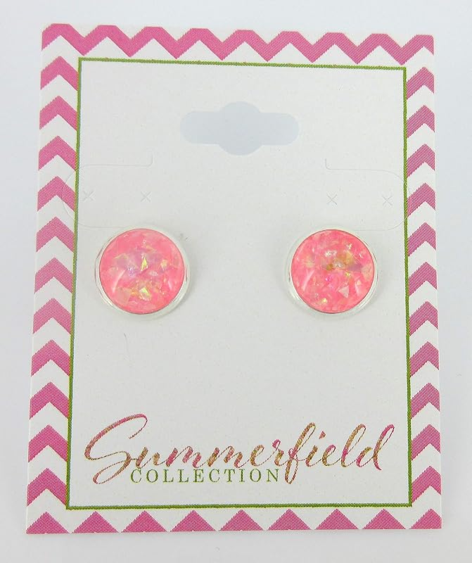 Summerfield Collection Shiny Silver-tone Opalescent Leaf Resin Stud Earrings 10mm (Cotton Candy Pink)