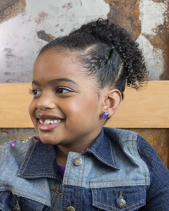 Summerfield Collection Stainless Steel Purple and Red Glitter Glass Stud Earrings Hand-painted 12mm