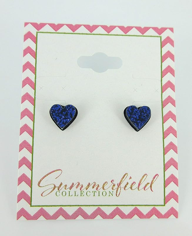 Summerfield Collection Stainless Steel Glitter Acrylic Heart Stud Earrings 8mm (Dark Purple)