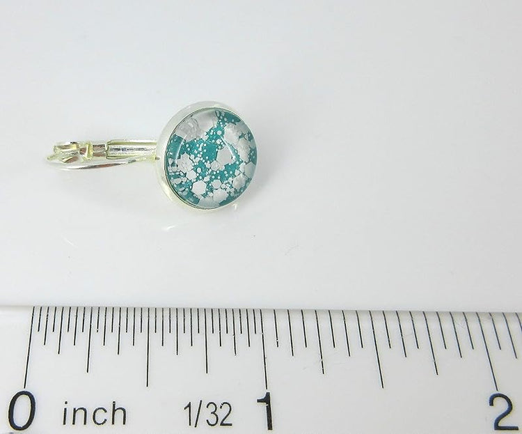 Summerfield Collection Silver-tone Robin Egg Blue and White Glitter Glass Lever-back Drop Earrings Hand-painted