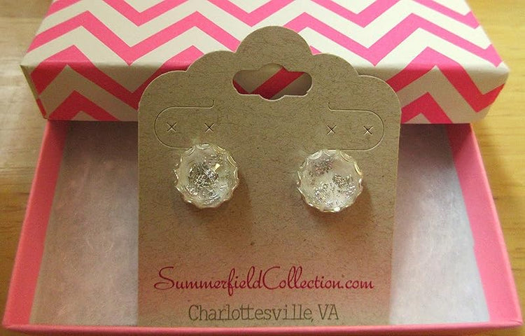 Summerfield Collection Silver Foil Faceted Resin Stud Earrings 12mm (White)