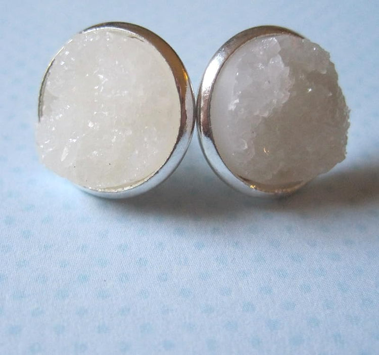Summerfield Collection Silver-tone Faux Druzy Stone Stud Earrings 12mm (Clear)