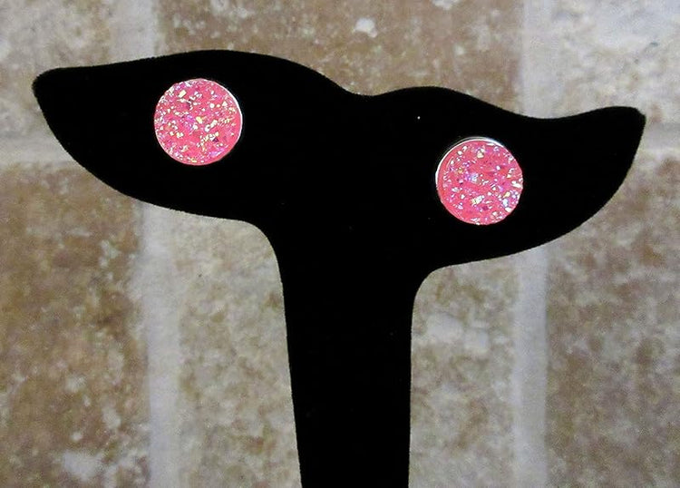 Summerfield Collection Trio Silver-tone Stud Earrings Pink Blue Faux Druzy Stone Set 12mm