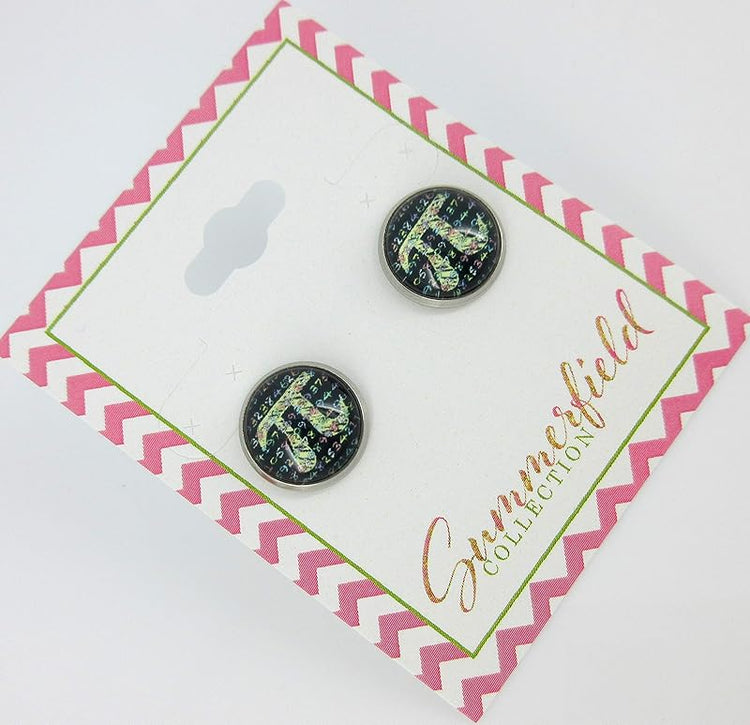 Summerfield Collection Stainless Steel Pi Print Glass Stud Earrings 12mm
