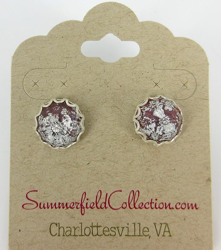 Summerfield Collection Silver Foil Faceted Resin Stud Earrings 12mm (Dk Purple)