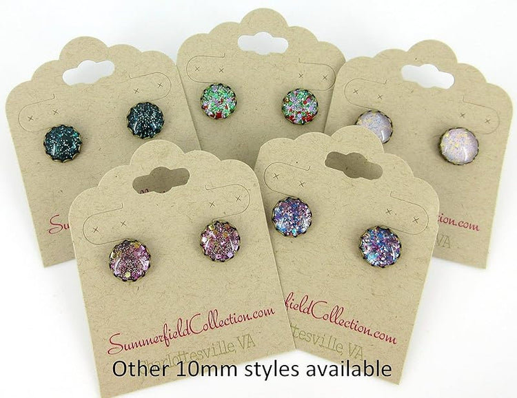 Summerfield Collection Antiqued Gold-tone Purple Glitter Glass Stud Earrings Hand-painted 10mm