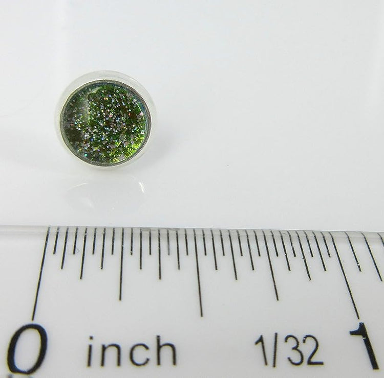Summerfield Collection Silver-tone Green Glitter Glass Stud Earrings Hand-painted 8mm