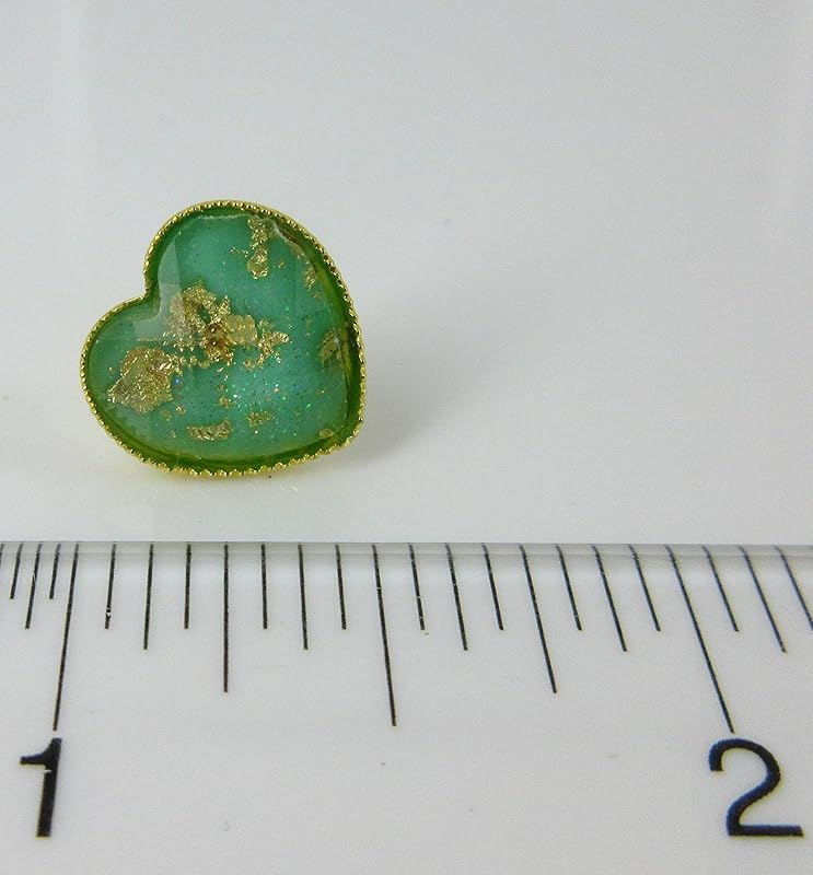 Summerfield Collection Gold-tone Heart Shaped Faceted Resin Leaf Foil Stud Earrings 12mm (Mint Green)