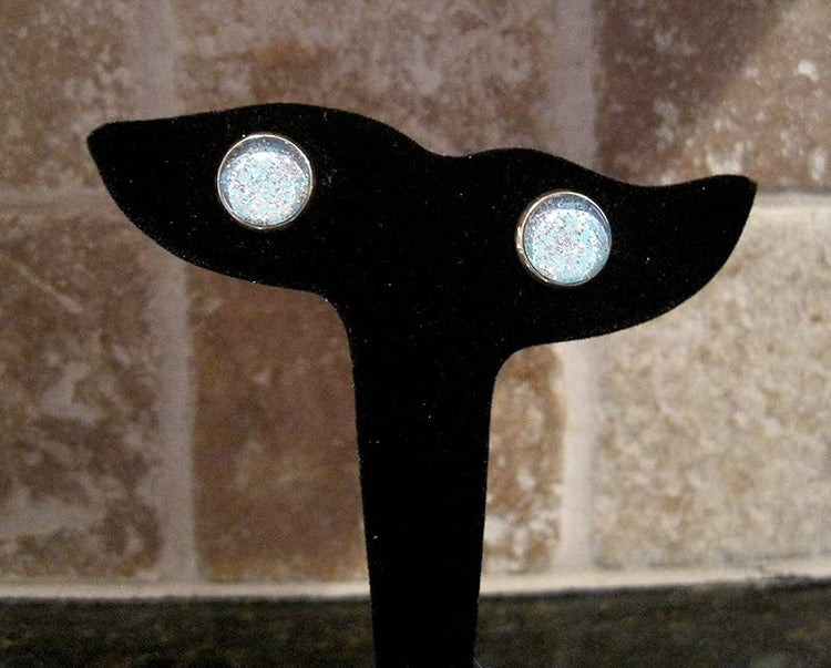 Summerfield Collection Glitter Glass Rose Gold-Tone Galaxy Stud Earrings Blue Sky Iridescent