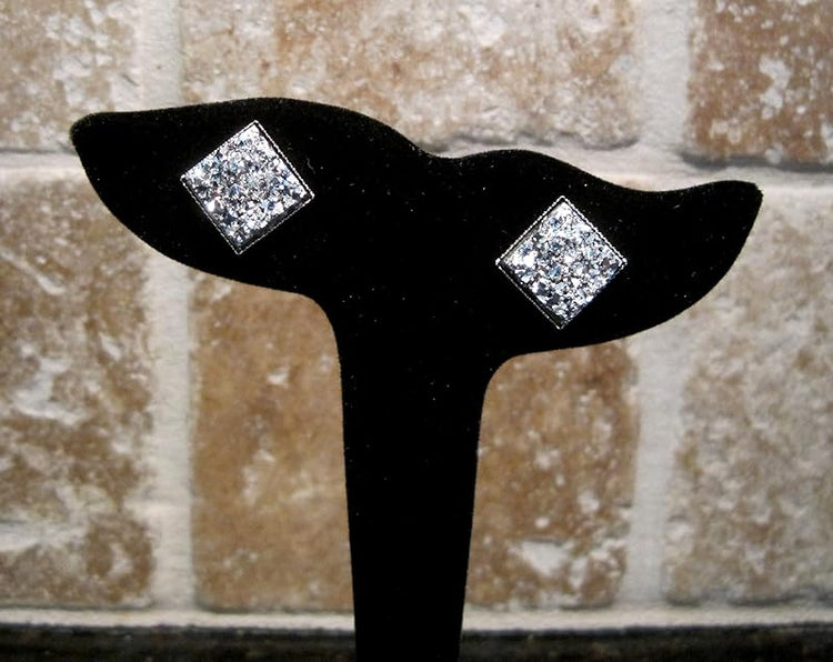 Summerfield Collection Silver-tone Metallic Geometric Square Shaped Chunky Faux Druzy Stud Earrings 12mm Statement (Silver)